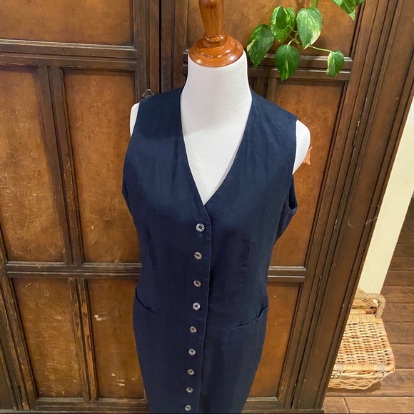 Vintage Express navy blue sleeveless linen dress - Picture 6 of 16